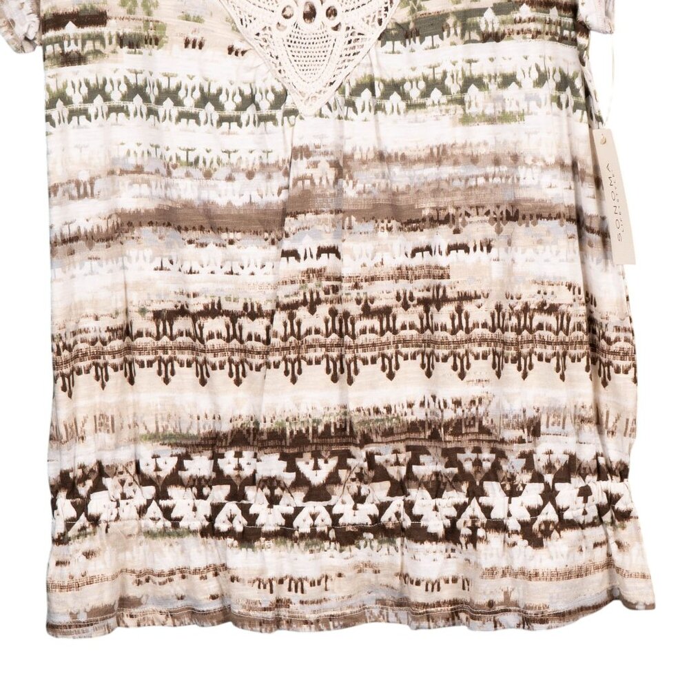 Sonoma Boho Shirt M Womens Crochet Green Brown Cream Short Sleeve Indie Hippie - Picture 3 of 6